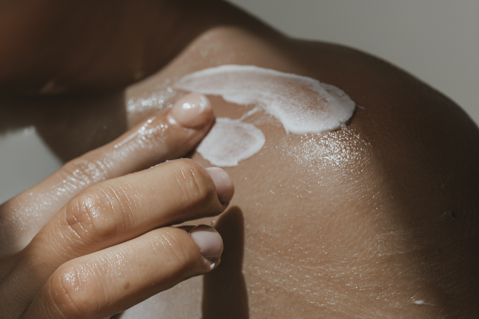Applying whipped tallow balm to the shoulder